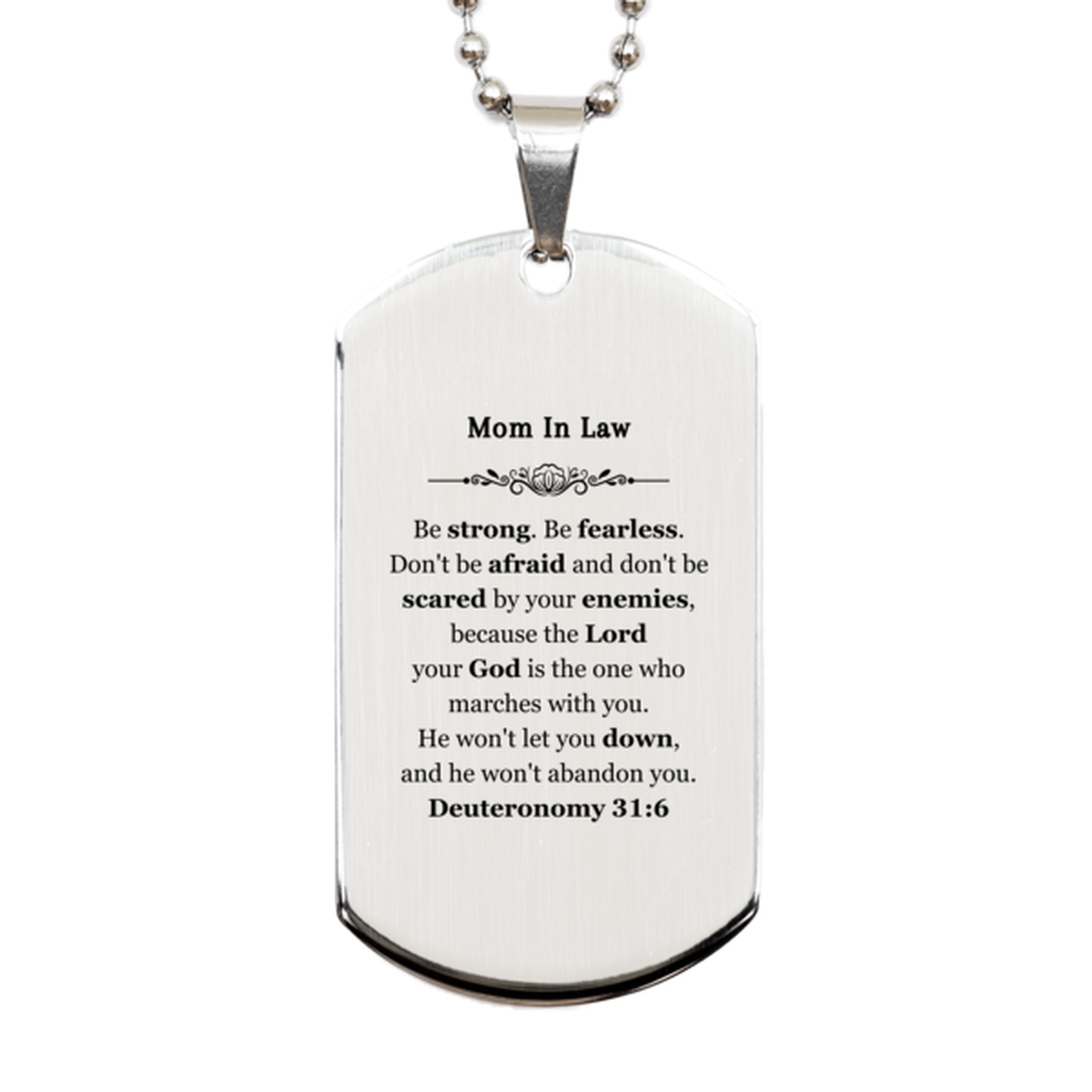 mom in law engraved silver dog tag be fearless have confidence with deuteronomy 31 6 perfect gift for birthday christmas veterans day