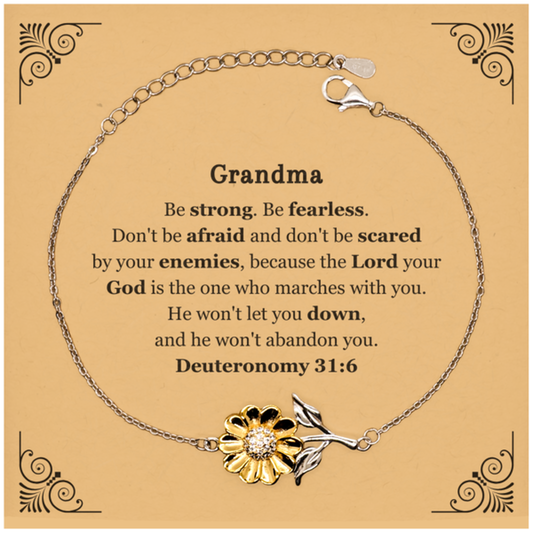 Grandma Sunflower Bracelet - Inspirational Quote for Grandma, Birthday Gift for Grandma, Unique Jewelry for Grandma, Deuteronomy 31:6