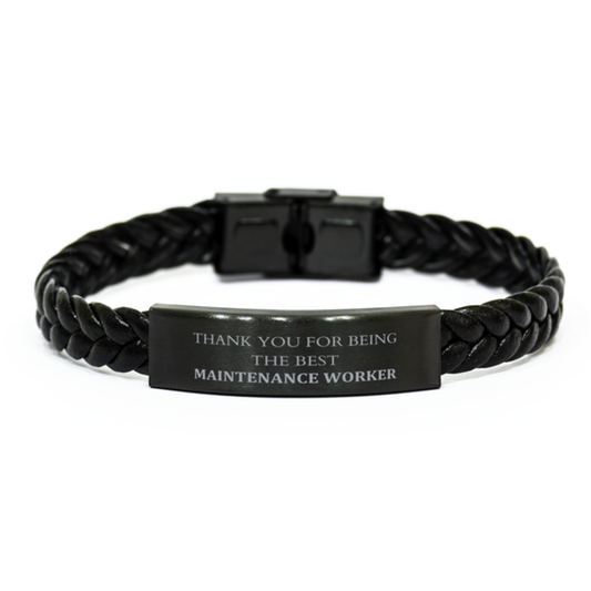 Thank You Maintenance Worker Braided Leather Bracelet for Christmas Gift