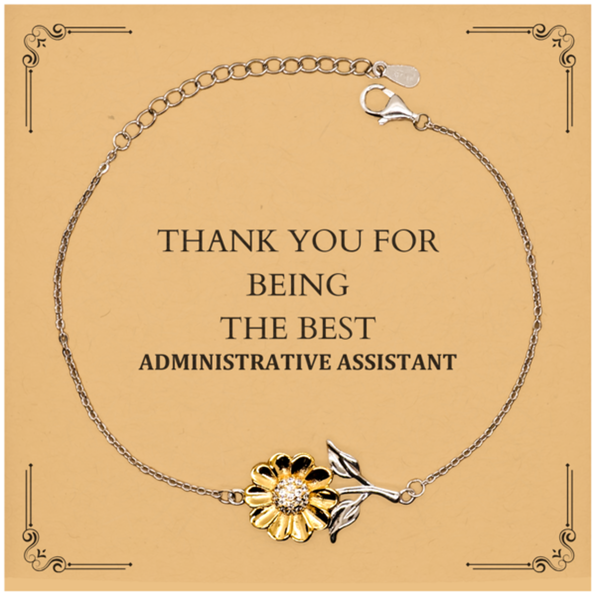 Gracias por ser el mejor asistente administrativo Pulsera de girasol: regalo de agradecimiento para empleados de oficina, compañeros de trabajo, secretarias, reconocimiento de empleados, día de agradecimiento a la oficina, Navidad