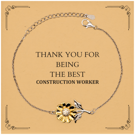 Engraved Sunflower Bracelet Gifts for Construction Workers, Thank You for Being the Best, Inspirational Jewelry for Birthday and Graduation Gifts, Unique Appreciation Gifts for Veterans Day and Christmas