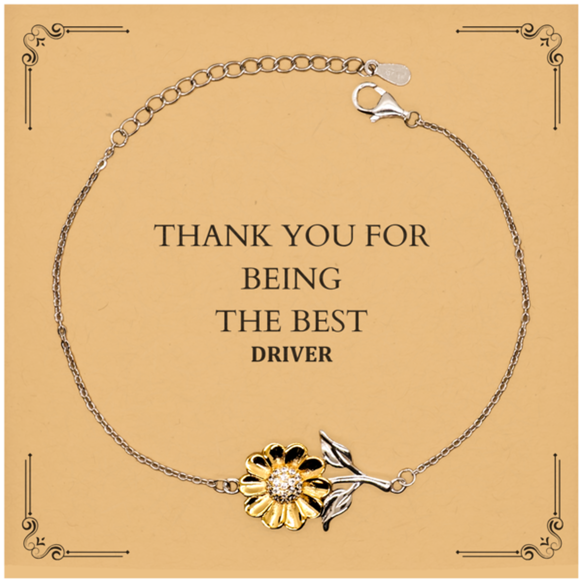 Driver Sunflower Bracelet - Thank You for Being the Best, Inspirational Gift for Graduation, Holidays, and Veterans Day