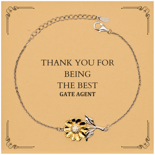 Gate Agent Engraved Sunflower Bracelet - Thank You for Being the Best, Appreciation Gift for Gate Agents, Inspirational Jewelry to Show Gratitude and Confidence on Graduation, Birthday, Christmas, and More