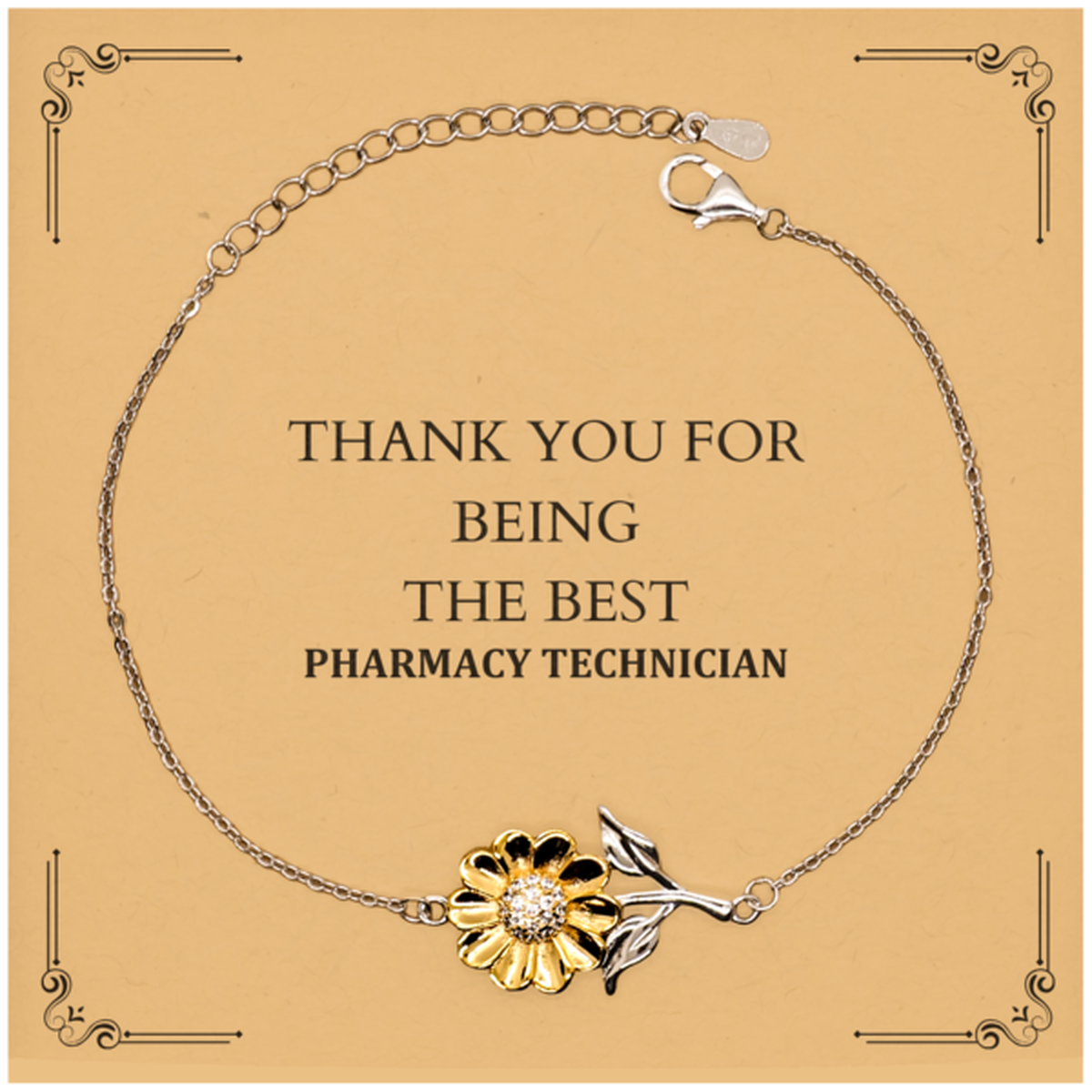 Pharmacy Technician Sunflower Bracelet - Thank You for Being the Best - Inspirational Gift for Graduation, Christmas, Holidays - Unique Jewelry for Healthcare Professionals