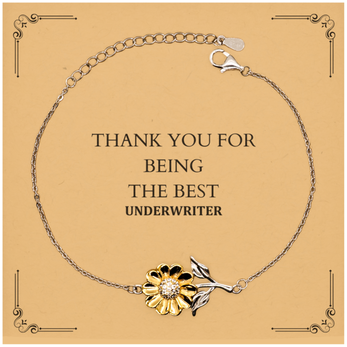 Pulsera de girasol de Underwriter: gracias por ser el mejor: confianza, agradecimiento, regalo de cumpleaños