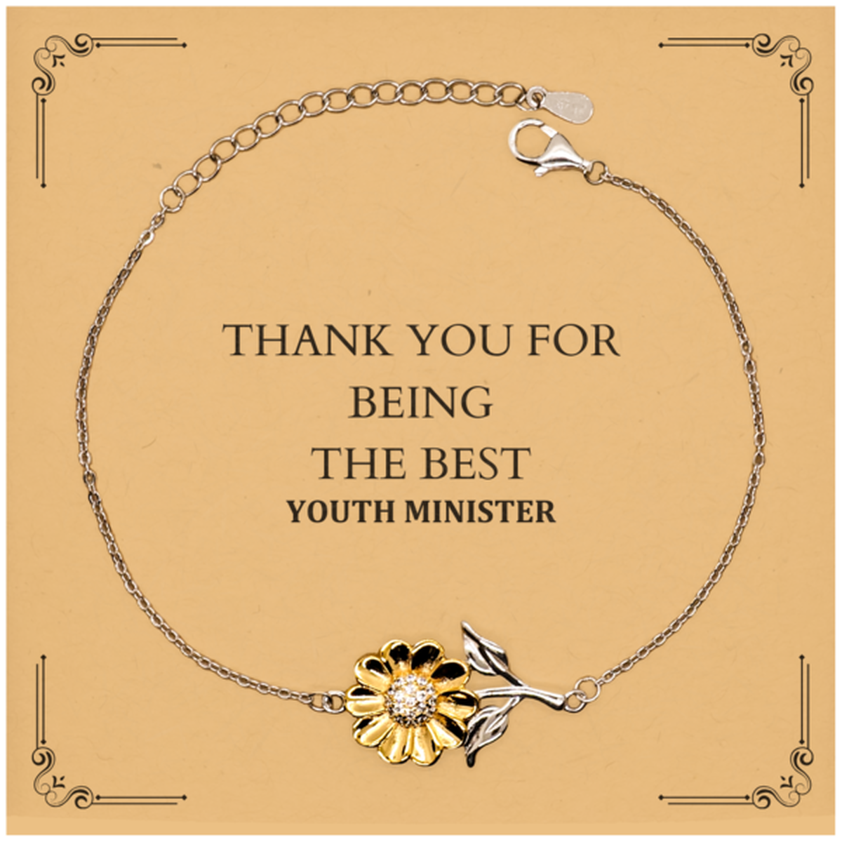 Youth Minister Engraved Sunflower Bracelet - Thank You for Being the Best Mentor, Inspirational Gift for Christmas, Birthday, Graduation