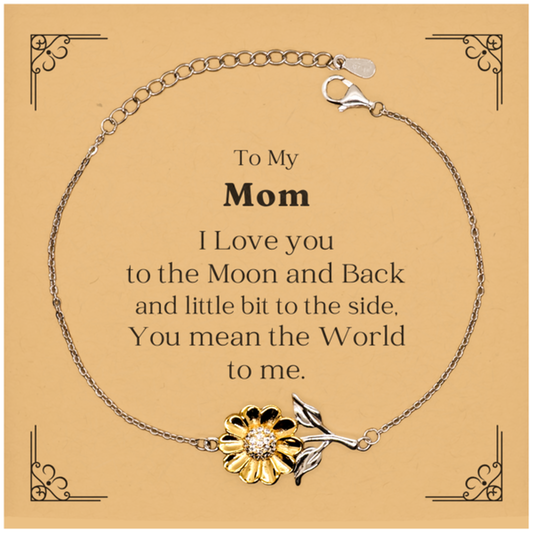 Mom Sunflower Bracelet I Love You to the Moon and Back, Perfect Gift for Mothers Day, Birthday, Christmas, and Special Occasions - Unique Engraved Jewelry to Show Your Love and Appreciation