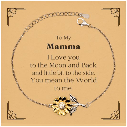 To My Mamma I love you to the moon and back Sunflower Bracelet for Mothers Day Gift Encouragement Inspirational Jewelry to Show Mom Appreciation and Gratitude Long Distance