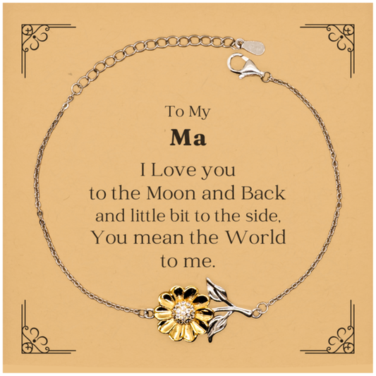 Sunflower Bracelet for Ma - I love you to the moon and back - Gift for Mothers Day, Birthday, Christmas - Engraved Jewelry to show love and appreciation - Meaningful Bracelet for Ma, Mothers, Grandmothers