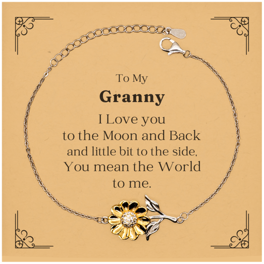 Engraved Sunflower Bracelet for Granny - To My Beloved Grandma, I Love You to the Moon and Back, Perfect Gift for Mothers Day, Birthday, Christmas, and Easter