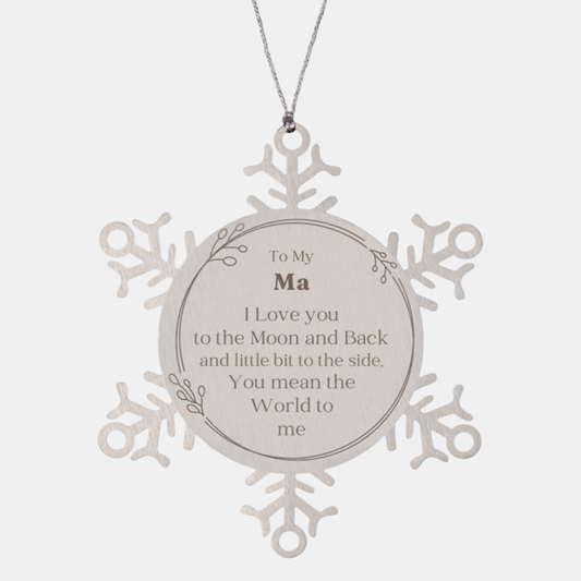 Adorno de copo de nieve para mamá: regalo de Navidad perfecto para mamá: recuerdo grabado con la frase "Te amo hasta la luna y más allá"