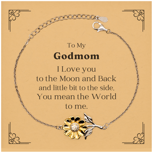 Godmom Sunflower Bracelet Engraved Gift for Birthday Christmas Holidays I Love You to the Moon and Back