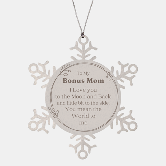 Snowflake Ornament Bonus Mom To My Bonus Mom I love you to the moon and back Christmas Gift for Stepmom and Mothers Day Filler Words Engraved Ornament