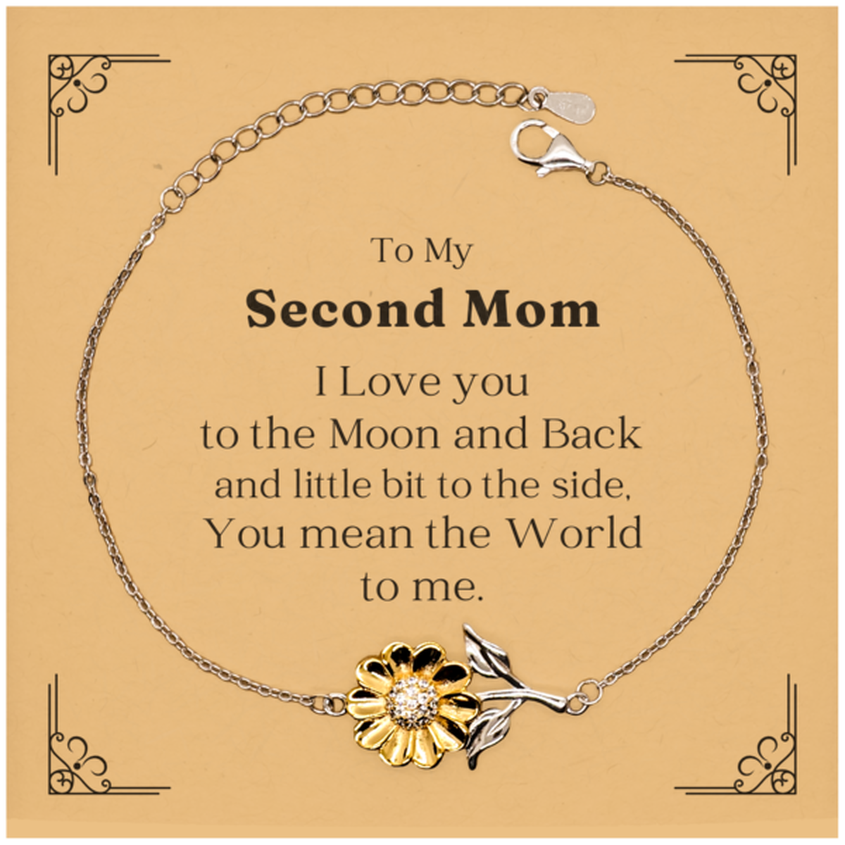 Sunflower Bracelet for Second Mom - I love you to the moon and back - Meaningful Gift for Mothers Day, Birthday, Christmas, and more - Engraved Jewelry to Show Appreciation and Love