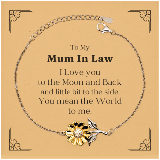 Sunflower Bracelet Mum In Law Gift I Love You to the Moon Engraved Birthday Jewelry for Her