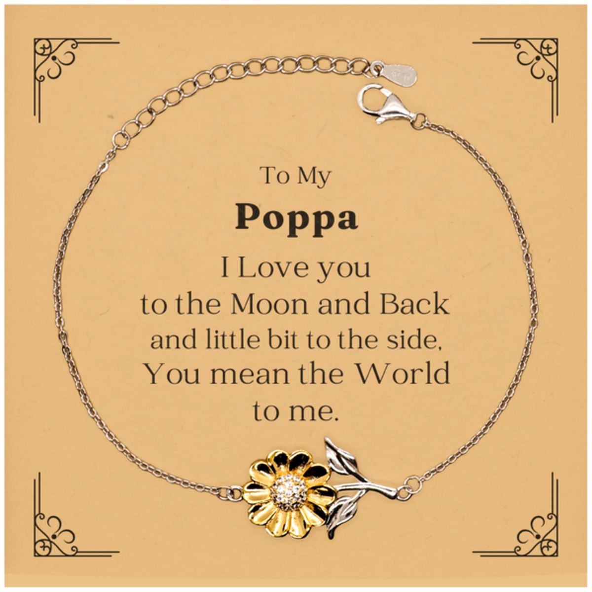 To My Beloved Poppa Sunflower Bracelet Birthday Gift for Him, Always in My Heart, I Love You to the Moon and Back, Fathers Day Present from Daughter, Engraved Family Jewelry