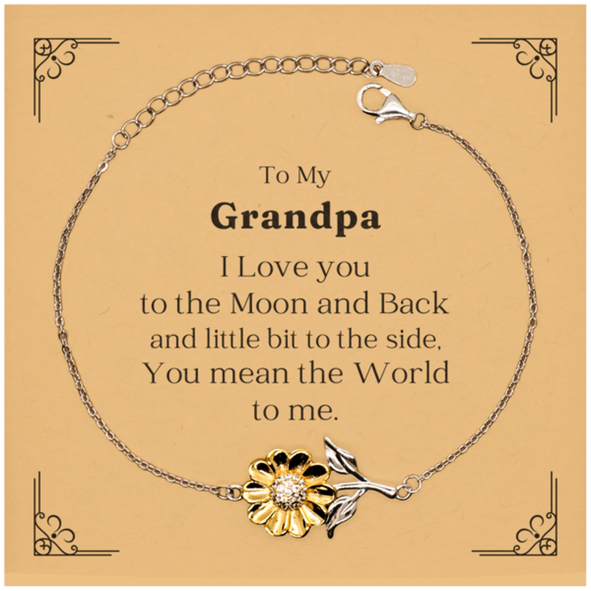 Engraved Sunflower Bracelet for Grandpa, To My Grandpa I love you to the moon and back and little bit to the side, you mean the world to me, perfect gift for Birthday, Christmas, Veterans Day, to show love and appreciation