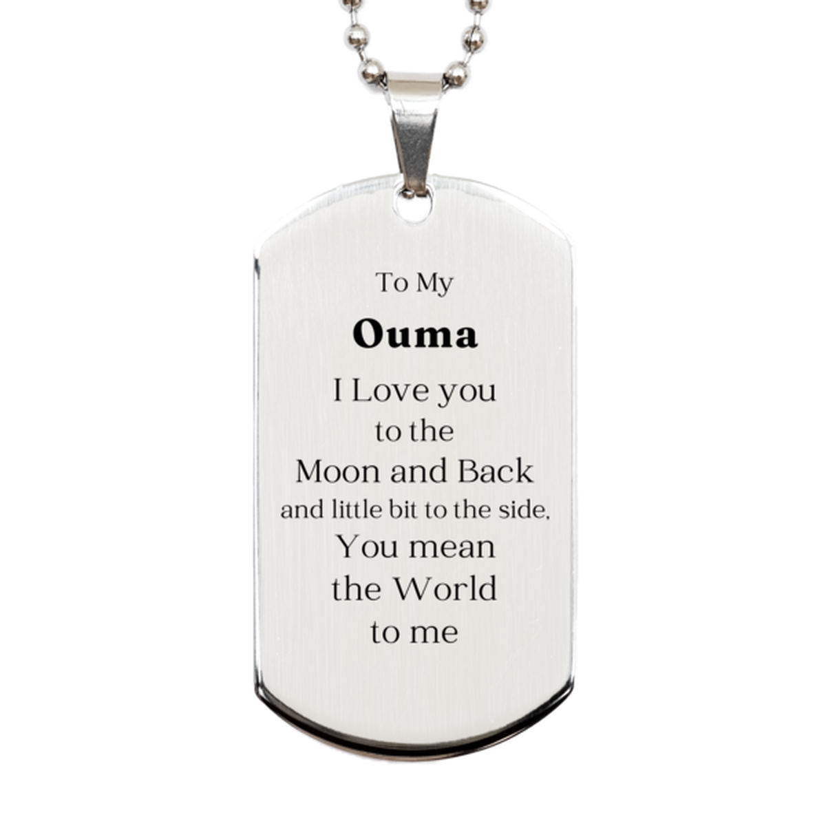 Placa de identificación de plata Ouma grabada con "Te amo hasta la luna y más allá". Regalo único para abuela: cumpleaños, Navidad, Día de la Madre, Día de los Veteranos, Pascua. Muestra significativa de amor y aprecio.