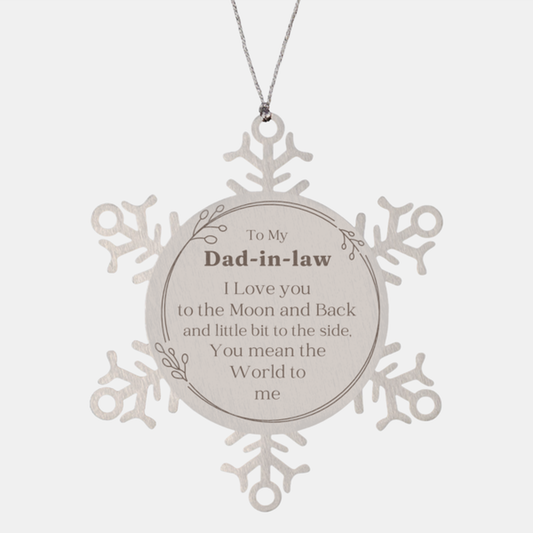 Dad-in-law Snowflake Ornament - You Mean the World to Me - Engraved Christmas Gift for Dad-in-law, Unique Holiday Keepsake