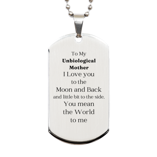 unbiological mother silver dog tag engraved love gift for her mothers day inspirational jewelry for women