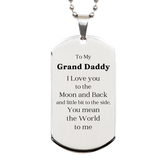 Placa de identificación de plata grabada para abuelo: regalo de cumpleaños perfecto para abuelo. Placa de identificación única para abuelo. Para mi abuelo, te amo hasta la luna y más allá. Regalo significativo para el Día del Padre para abuelo.