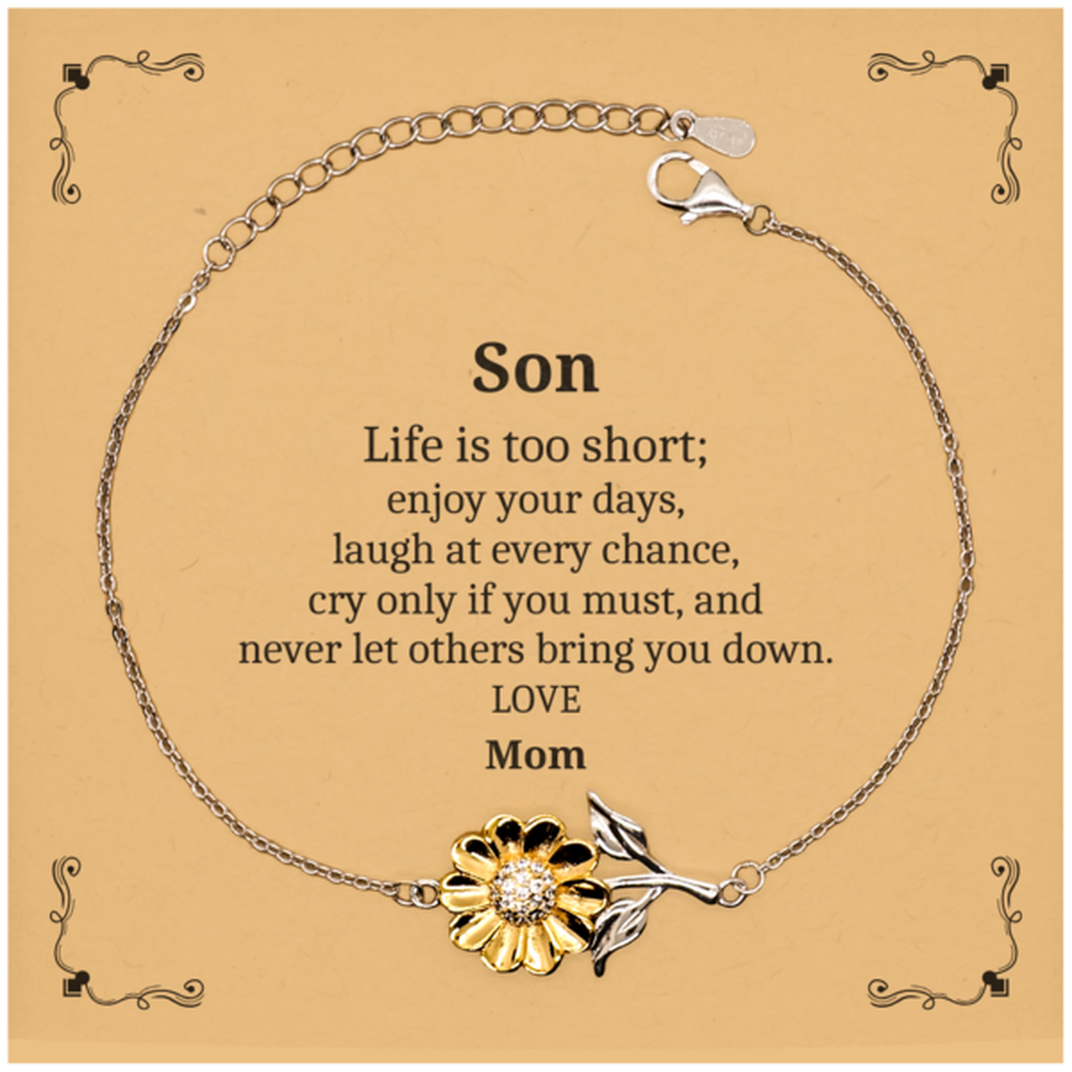 Son Sunflower Bracelet - Life is too short, enjoy every moment, Moms love, inspirational gift for son on Birthday, Graduation, Christmas