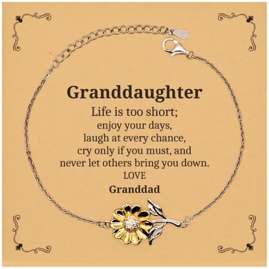 Granddaughter Sunflower Bracelet Life Is Too Short Inspirational Jewelry Gift for Birthday or Christmas From Granddad