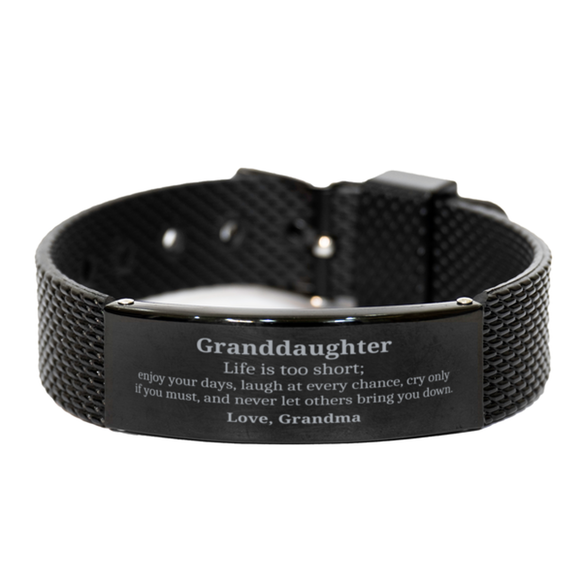 Pulsera de malla de tiburón negro para nieta: la vida es demasiado corta, disfruta tus días, amor de la abuela: cumpleaños, Navidad, regalo inspirador para nieta