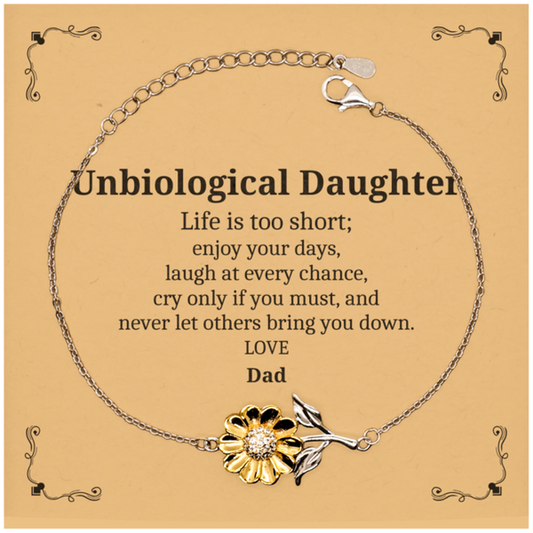 Sunflower Bracelet Unbiological Daughter Love Dad Engraved Gift for Birthday Inspirational Womens Jewelry