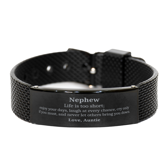 Black Shark Mesh Bracelet for Nephew - Enjoy every moment, Aunties love engraved, Graduation, Confidence and Hope for Nephew