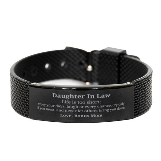 Daughter In Law Black Shark Mesh Bracelet - Love, Bonus Mom Inspirational Gift for Birthday, Christmas, Graduation, and Holidays