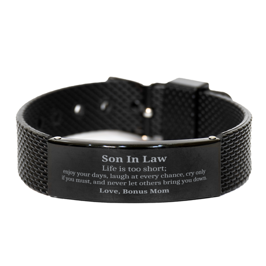 Son In Law Black Shark Mesh Bracelet - Enjoy Life, Love, Bonus Mom, Perfect Birthday Gift for Him