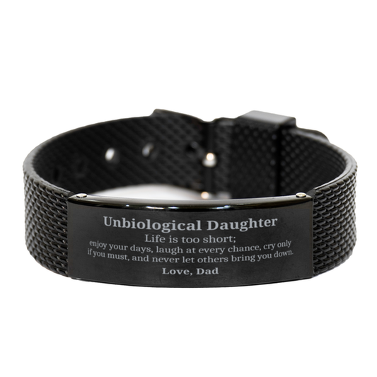 Pulsera de malla de tiburón negro para hija no biológica: amor, papá. Regalo inspirador para cumpleaños, graduación, festividades. Confianza y esperanza para una hija no biológica.