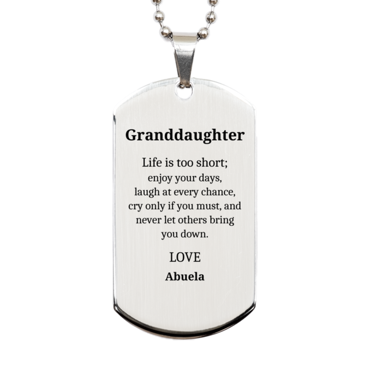 Placa de identificación de plata para nieta grabada con el mensaje "Amo a la abuela", regalo inspirador para cumpleaños, Navidad, graduación y días festivos