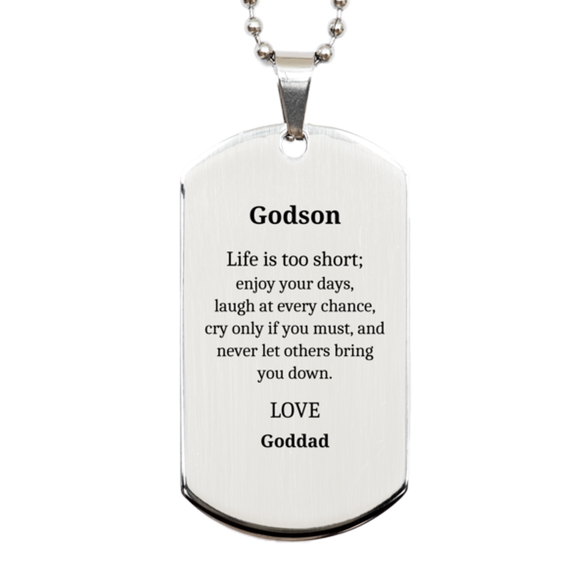 godson engraved silver dog tag enjoy life never give up inspirational gift for birthday christmas graduation celebrate your godsons tag with love and hope