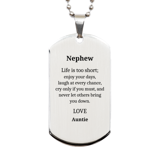 nephew engraved silver dog tag enjoy life laugh love inspirational gift for birthday graduation holidays