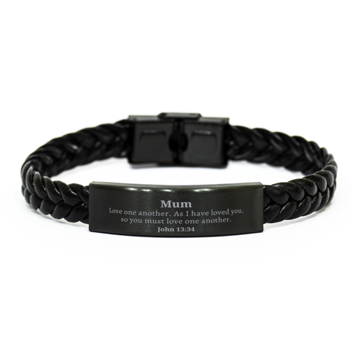 Braided Leather Bracelet Mum Love John 13:34 Engraved Gift for Mothers Day Easter and Christmas Wear with Love and Hope