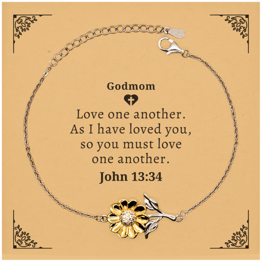 Godmom Sunflower Bracelet - Inspirational Love One Another Gift for Birthday, Christmas, Graduation - Unique Jewelry for Godmom, Engraved with John 13:34