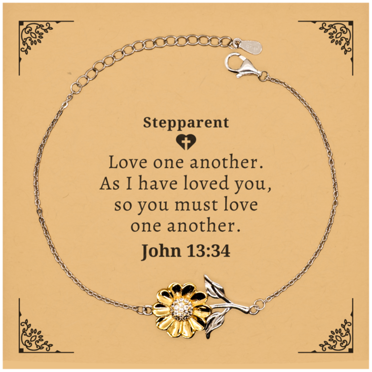 Stepparent Sunflower Bracelet - Love one another as I have loved you, engraving gift for Christmas, Birthday, and Graduation