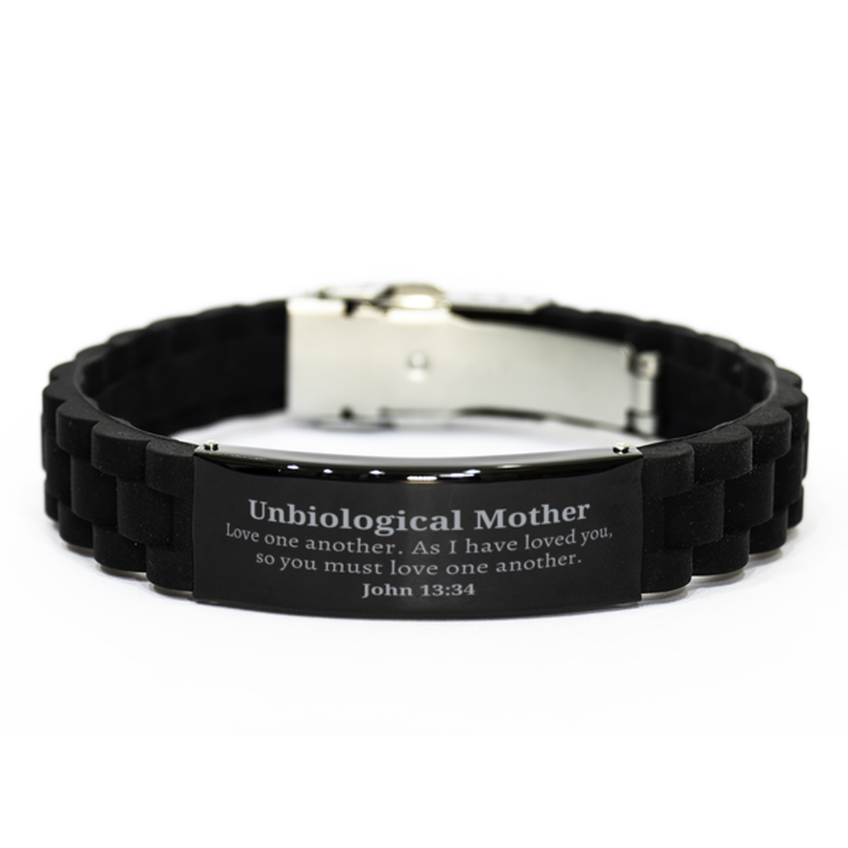 Unbiological Mother Black Glidelock Clasp Bracelet Love one another Engraved Gift for Christmas and Birthdays