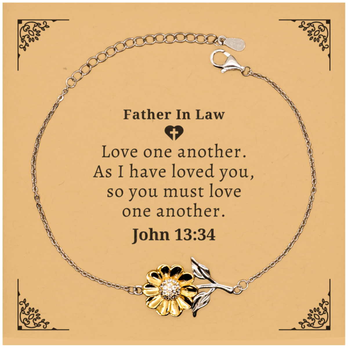 Father In Law Love one another Sunflower Bracelet Engraved Inspirational Gift for Holidays