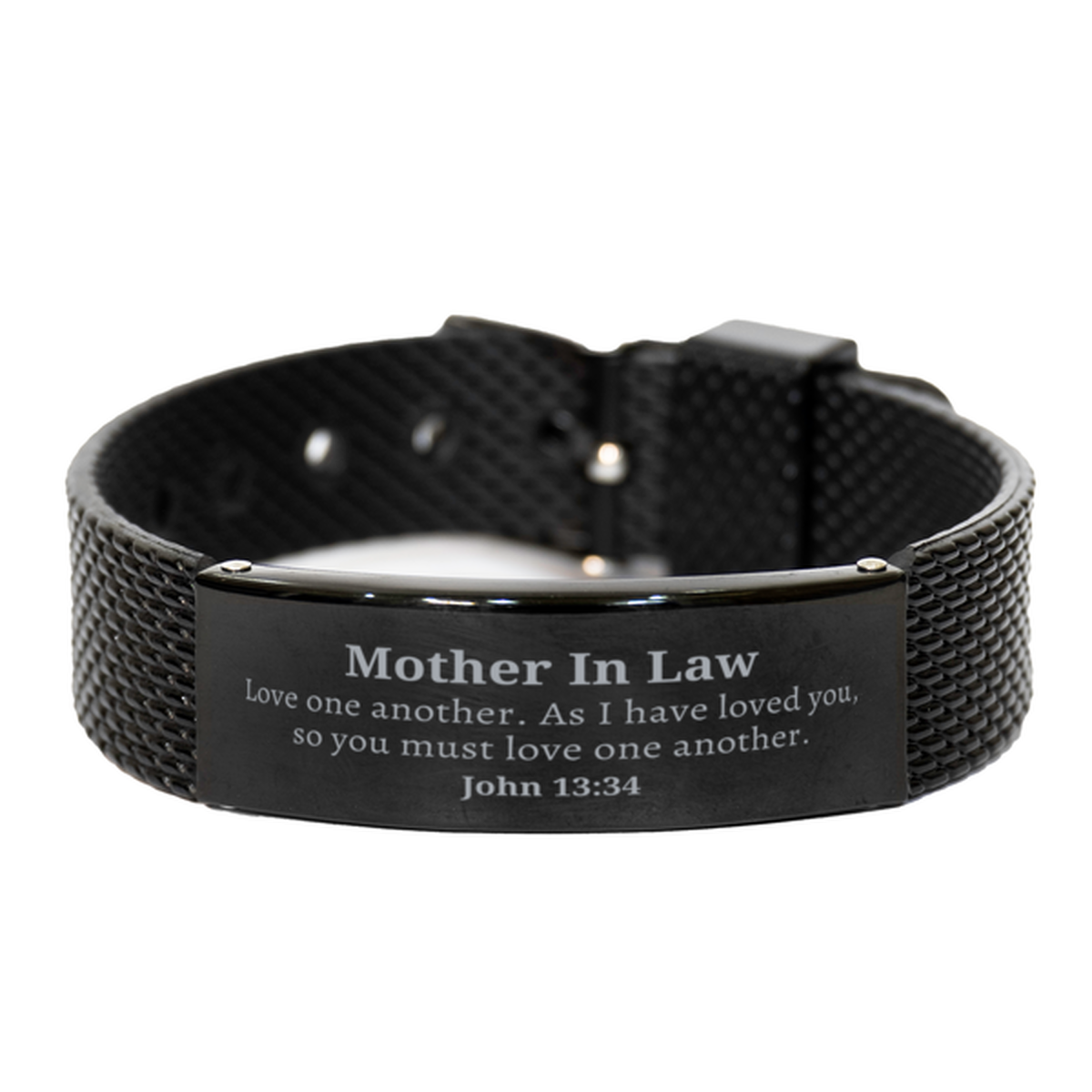 Black Shark Mesh Bracelet for Mother In Law - Love one another like John 13:34 - Inspirational Gift for Birthday, Christmas, or Graduation