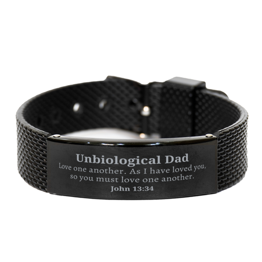 Unbiological Dad Black Shark Mesh Bracelet Love one another - Unique Gift for Fathers Day, Birthday, Christmas - Inspirational Engraved Jewelry for Stepdad, Guardian, Mentor