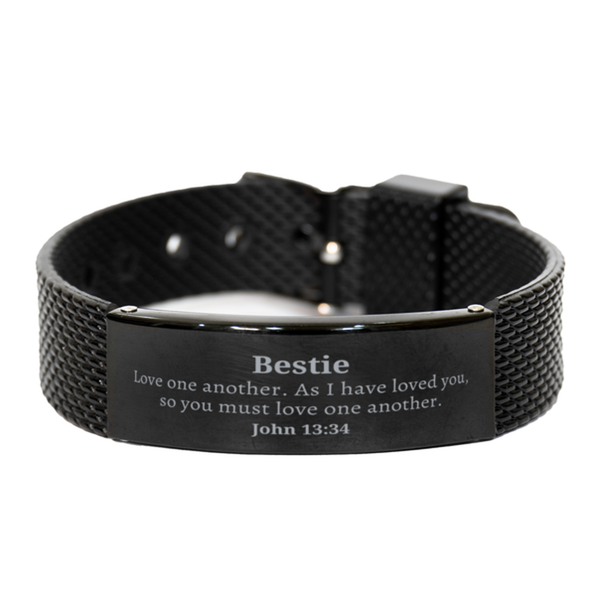 Black Shark Mesh Bracelet for Bestie Love - Unique Inspirational Gift for Friendship, Christmas, and Graduation - John 13:34 Encouragement Jewelry with Confidence and Hope