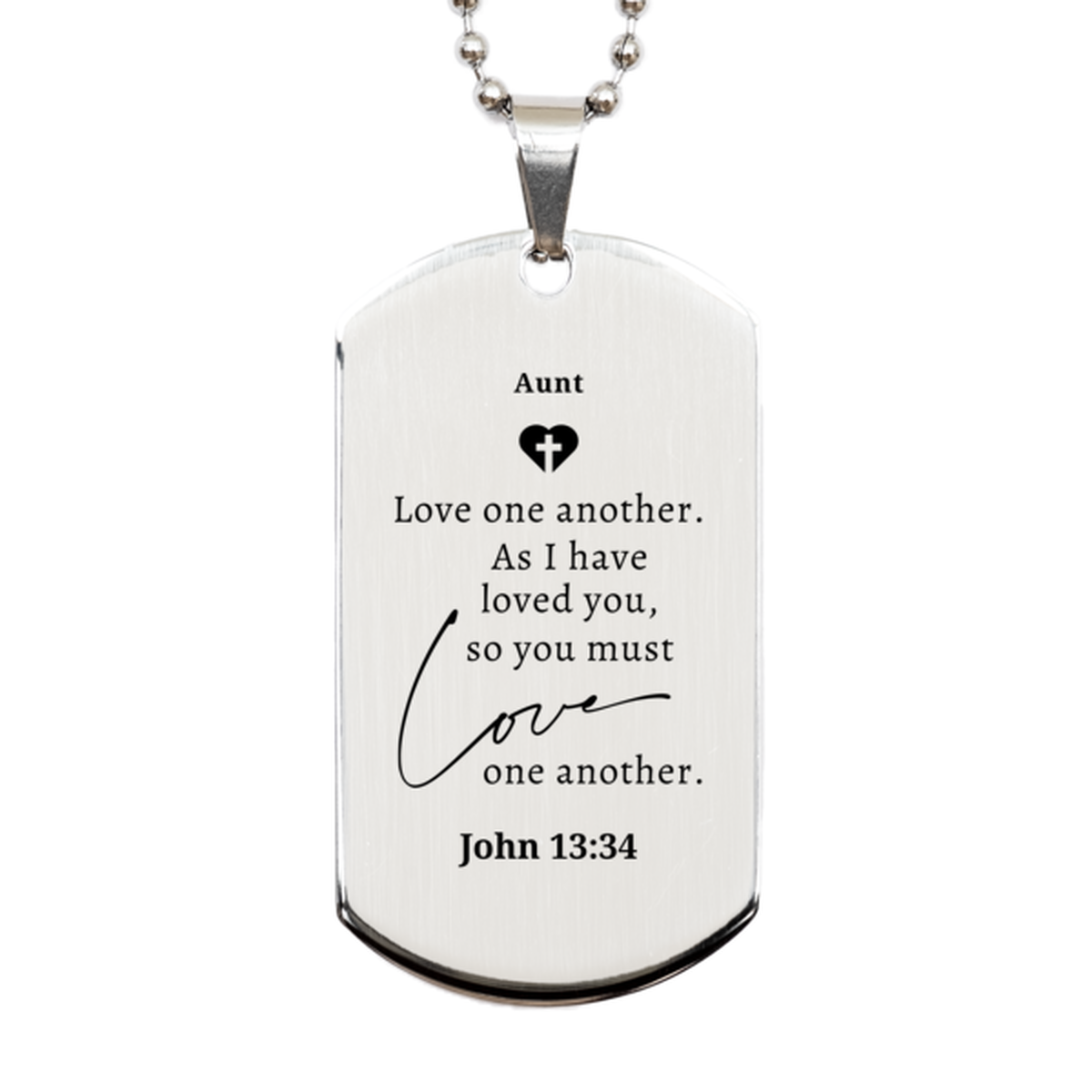 silver dog tag aunt love one another engraved inspirational gift for birthday or christmas