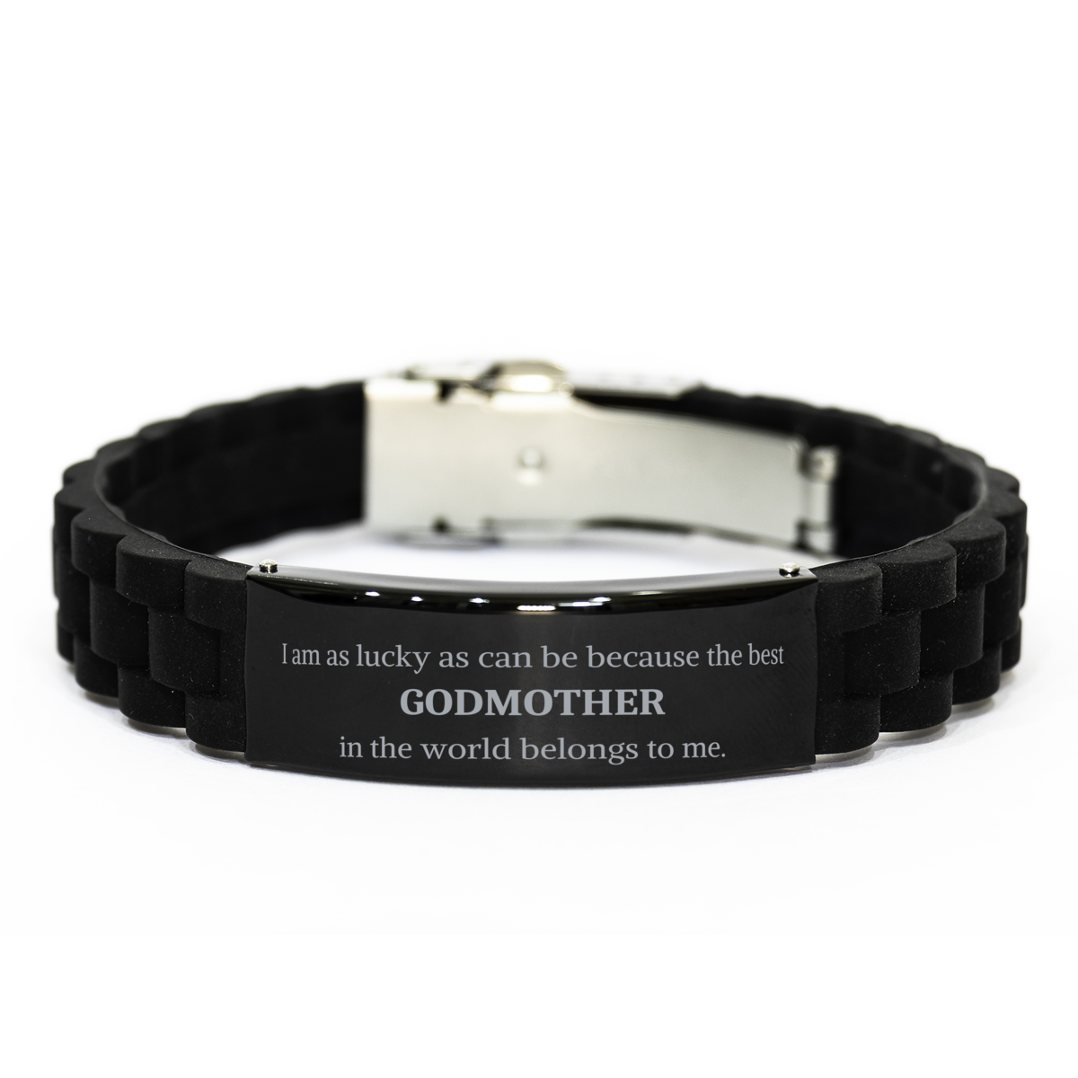 Pulsera con cierre deslizante negro de madrina Soy afortunada El mejor regalo de Navidad grabado