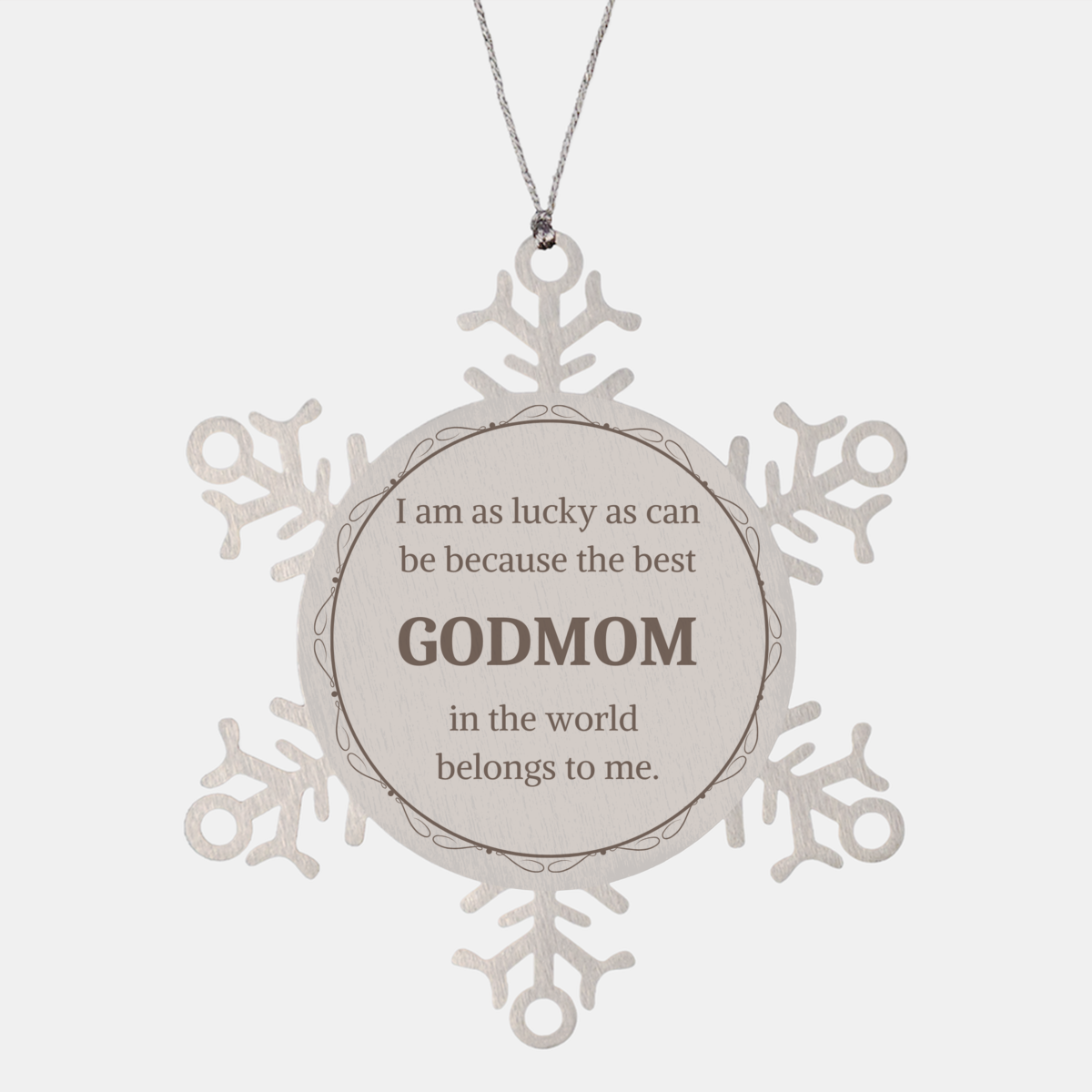 Godmom Snowflake Ornament - Engraved Christmas Gift for the Best Godmom in the World. Unique and Inspirational Holiday Keepsake for Godmom