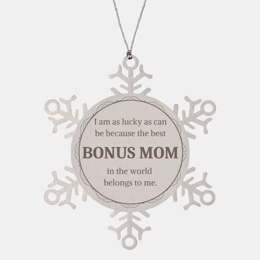 Snowflake Ornament Bonus Mom - Best Bonus Mom in the world belongs to me, Christmas Gift for Bonus Mom, Unique Snowflake Ornament for Bonus Mom, Bonus Mom Snowflake Ornament