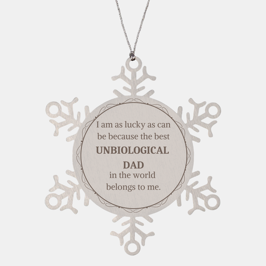 Unbiological Dad Snowflake Ornament - The Best Unbiological Dad in the World Belongs to Me - Perfect Christmas Gift for Stepfather, Holiday Tree Decoration, Unique Family Gift Idea