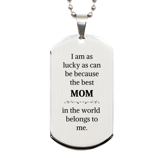 Mom Engraved Silver Dog Tag - Best Mom in the World Gift for Mothers Day, Christmas, Birthday, or any Occasion - Inspirational and Unique Mom Jewelry